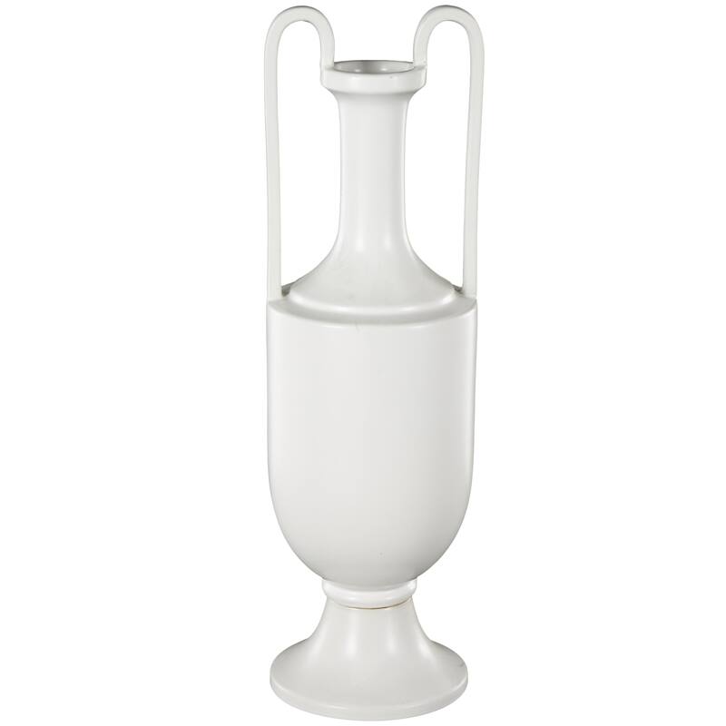 Ceramic Fluted Urn Shaped Vase with Arch Handles - Black or White - Roche River Decor - White