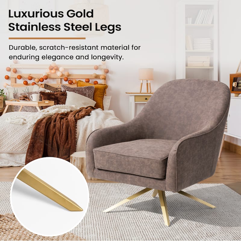 Faux Leather Sofa Chair Upholstered Swivel Accent Chair Mid-century Modern Armchair