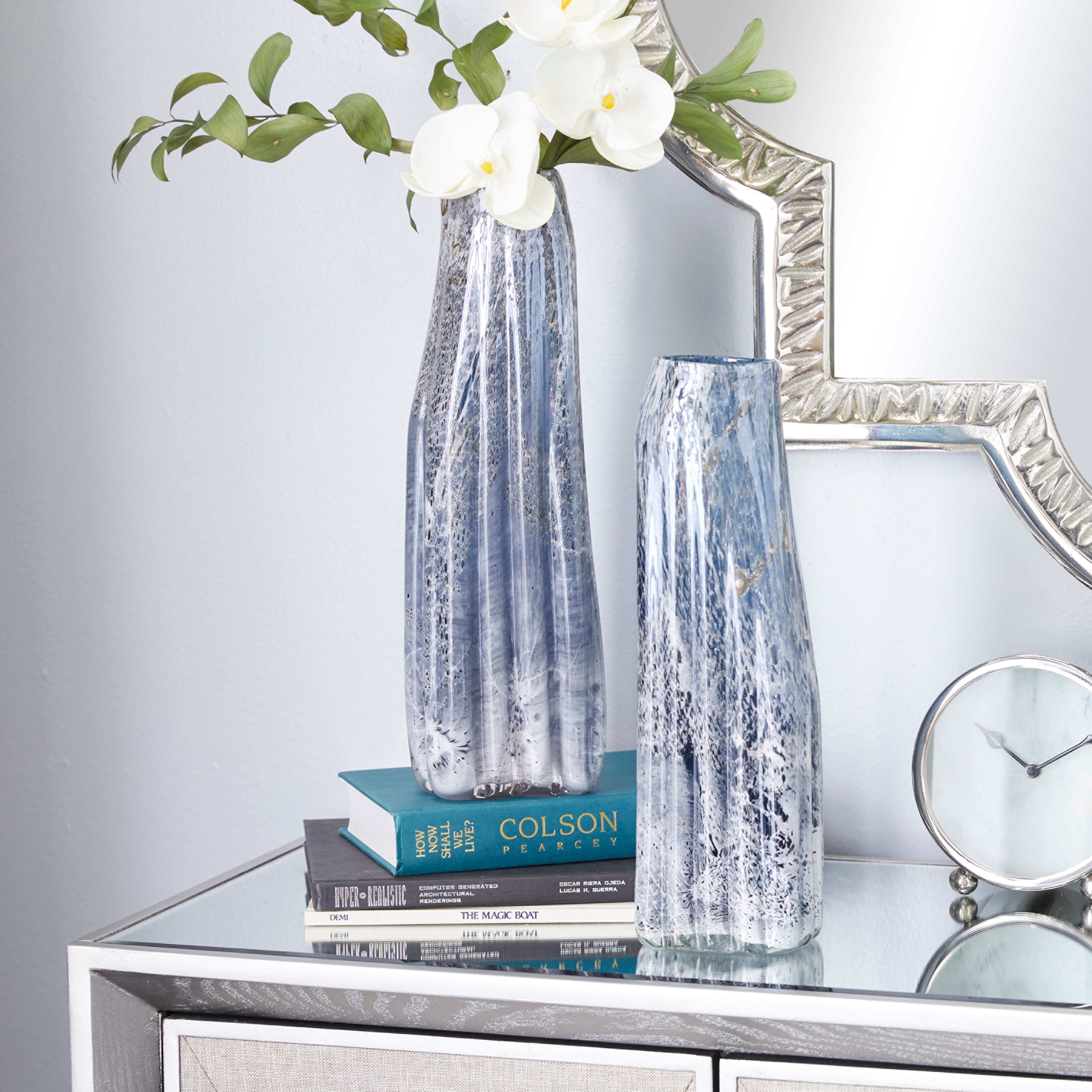 The Novogratz Blue Glass Handmade Blown Decorative Vase (Set of 2)