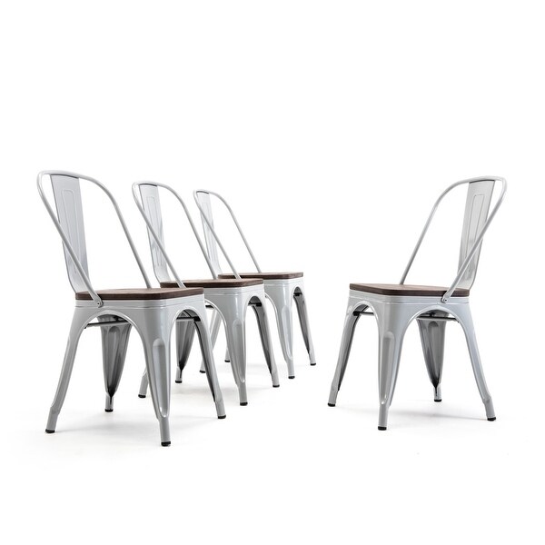 Belleze Modern Style Metal Stackable Bistro Dining Belleze Modern Style Metal Stackable Bistro Dining Chairs Set Of 4 Wood Seat Cafe Bar