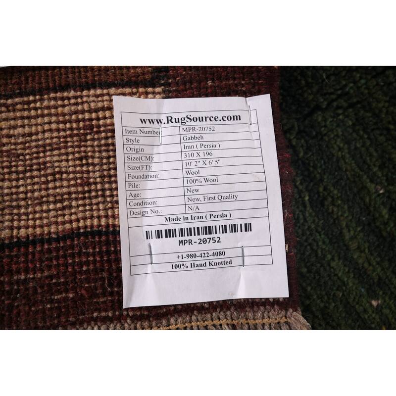 Green Geometric Gabbeh Persian Area Rug Hand-Knotted Wool Carpet - 6'5"x 10'2"