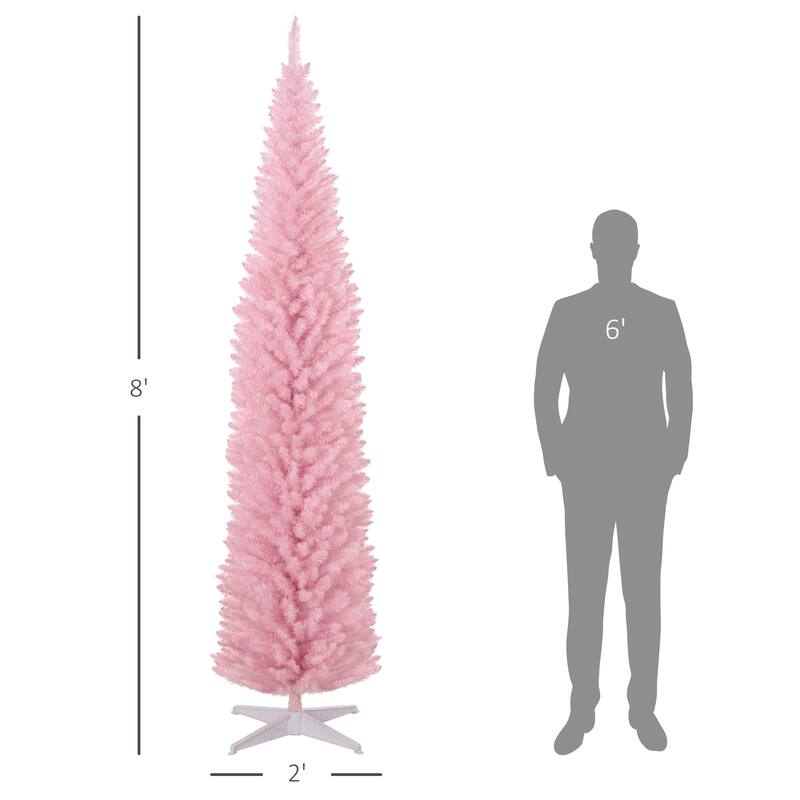 8ft Slim Pencil Artificial Christmas Tree with 618 Branch Tips and Plastic Stand