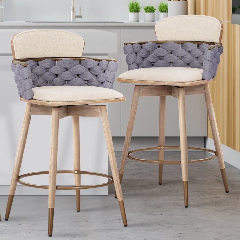 Art Leon Retro Woven and Wood Counter Height Barstool