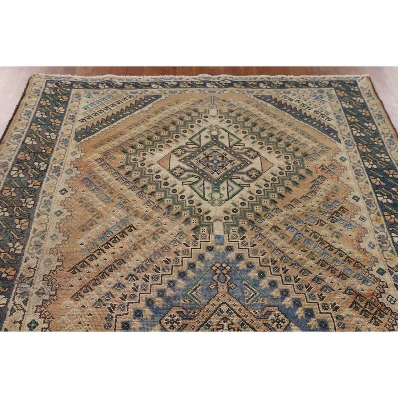 Geometric Bakhtiari Persian Vintage Rug Handmade Peach Wool Carpet - 5'4"x 9'9"