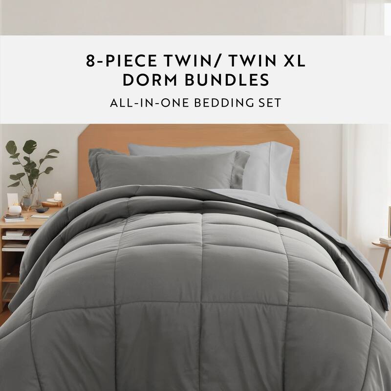 8pc Twin XL Solid Dorm Bedding Bundle