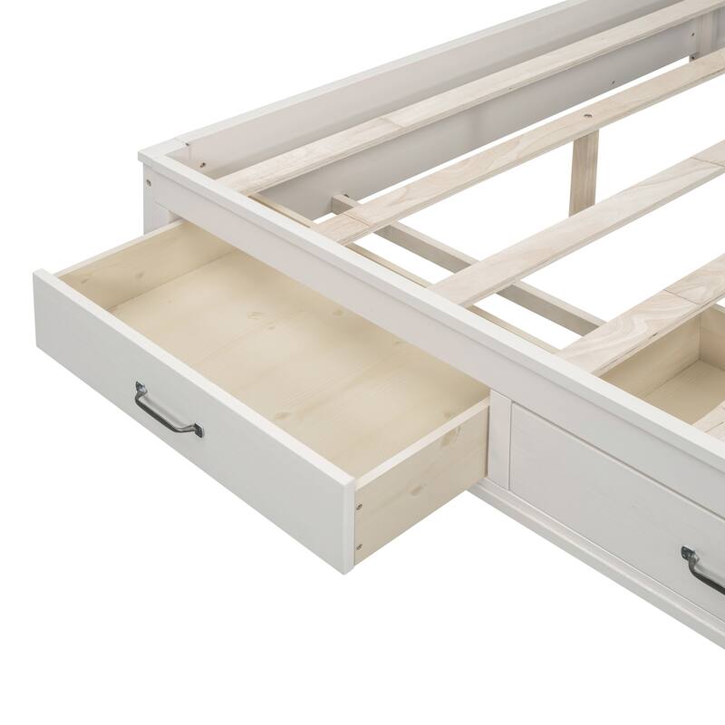 White Full Size Wooden Daybed with Storage Drawers and USB Ports