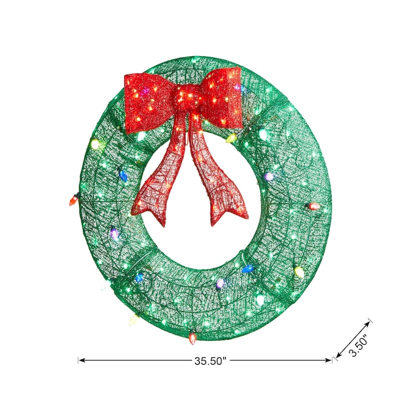 Glitzhome 35"H Lighted Christmas 3D Mesh Wreath Decor with 130 LED Lights - 3D Mesh Wreath