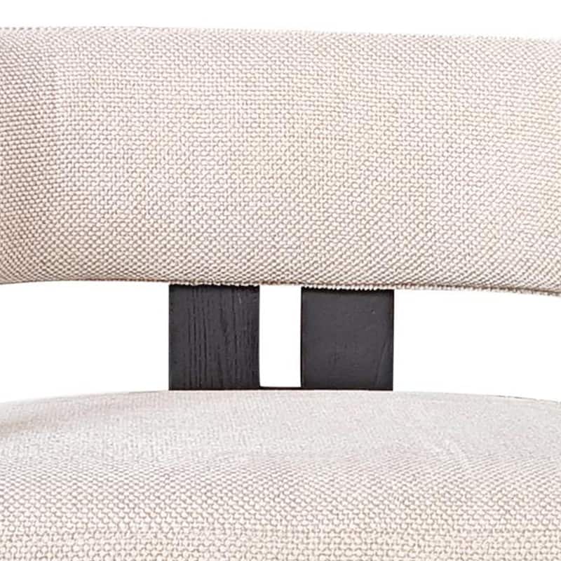 Lasy Accent Dining Side Chair, White Fabric, Black Solid Wood