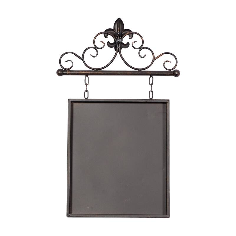 Metal Fleur De Lis Suspended Home Wall Decor with Scrollwork Hanger - Bronze - Roche River Decor