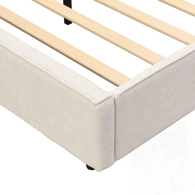Upholstered Bed Frame with High Wingback Headboard Reading Lamp and USB port