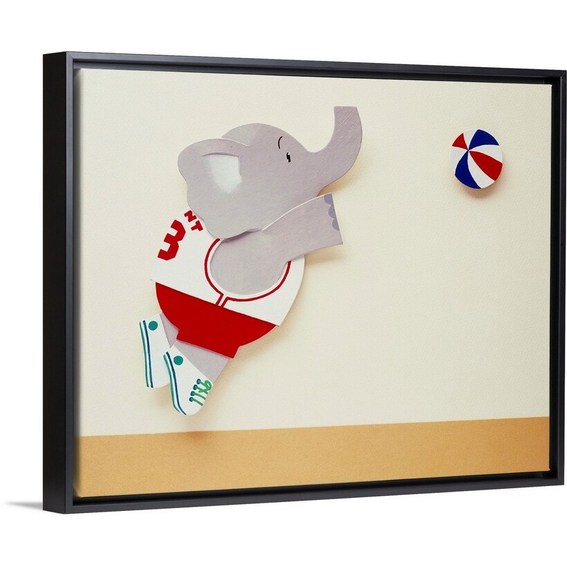 Shop Elephant Playing Basketball Black Float Frame Canvas Art