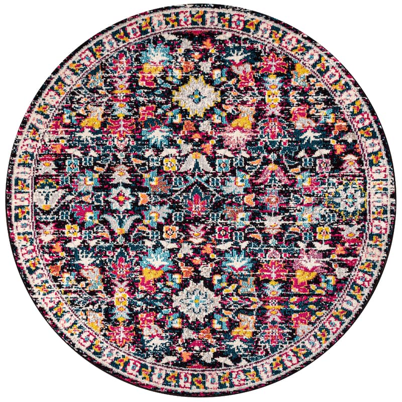 JONATHAN Y Traditional Persian Boho Floral Area Rug - 5' Round - Multi/Purple