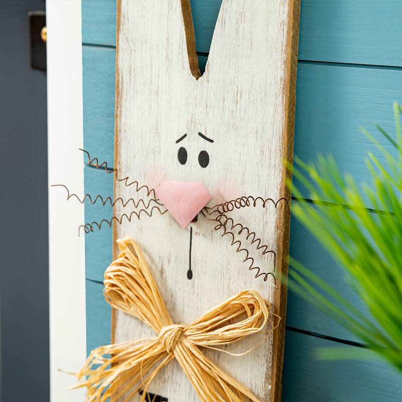 Glitzhome Easter Wooden Bunny Family Standing Decor Porch Sign with Wreath Welcome Wall Decor Party Supplies Props