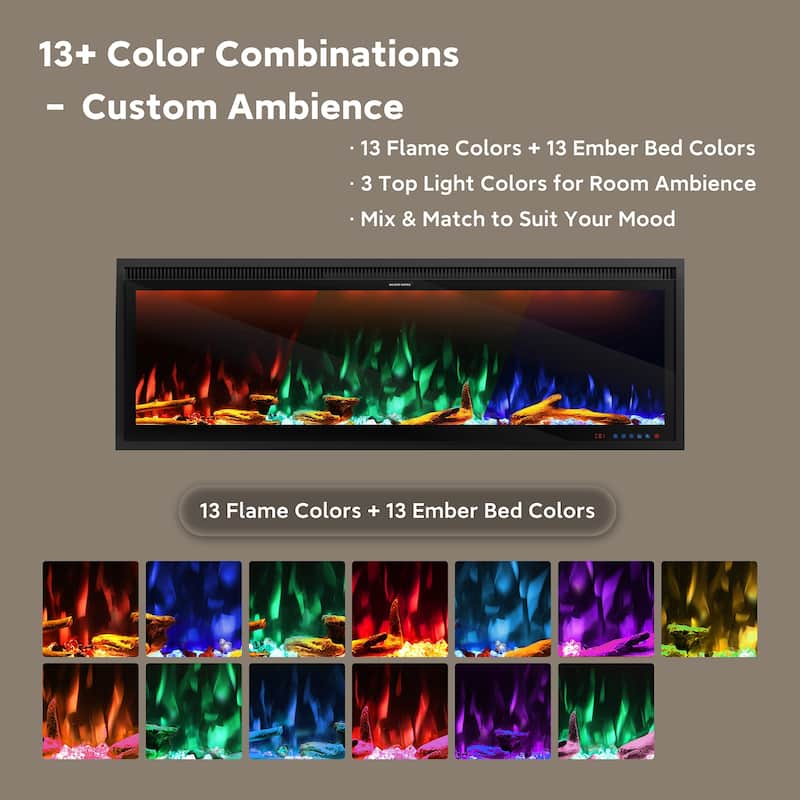 Clihome 42-88" Recessed Wall-Mounted Smart Control Electric Fireplace