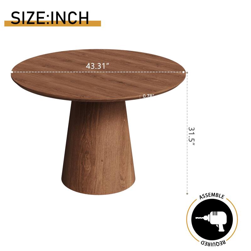 43 Inch Wooden Circular Dining Table, Modern Minimalist Round Table