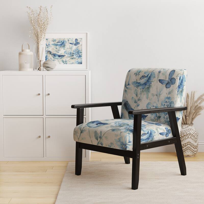 Designart "Indigold Bird Cottage Family II" Upholstered Farmhouse Accent Chair - Arm Chair