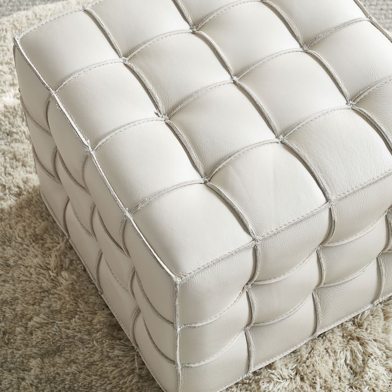 17.32''Genuine Leather Tufted Ottoman,Footstool For Living Room & Bedroom