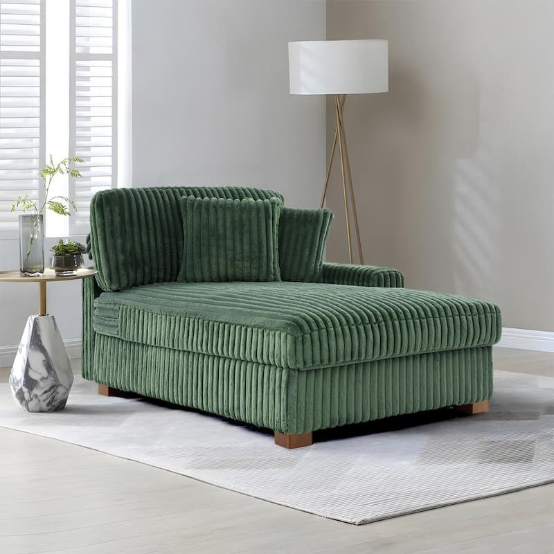 Modern Cotton Flannel Indoor Chaise Lounge Couch with Pillows - Green - Rigt Facing