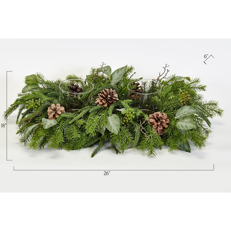 26" Artificial Real Look Cypress Pine Cones Leaves Candle Holder Christmas Centerpiece - 26