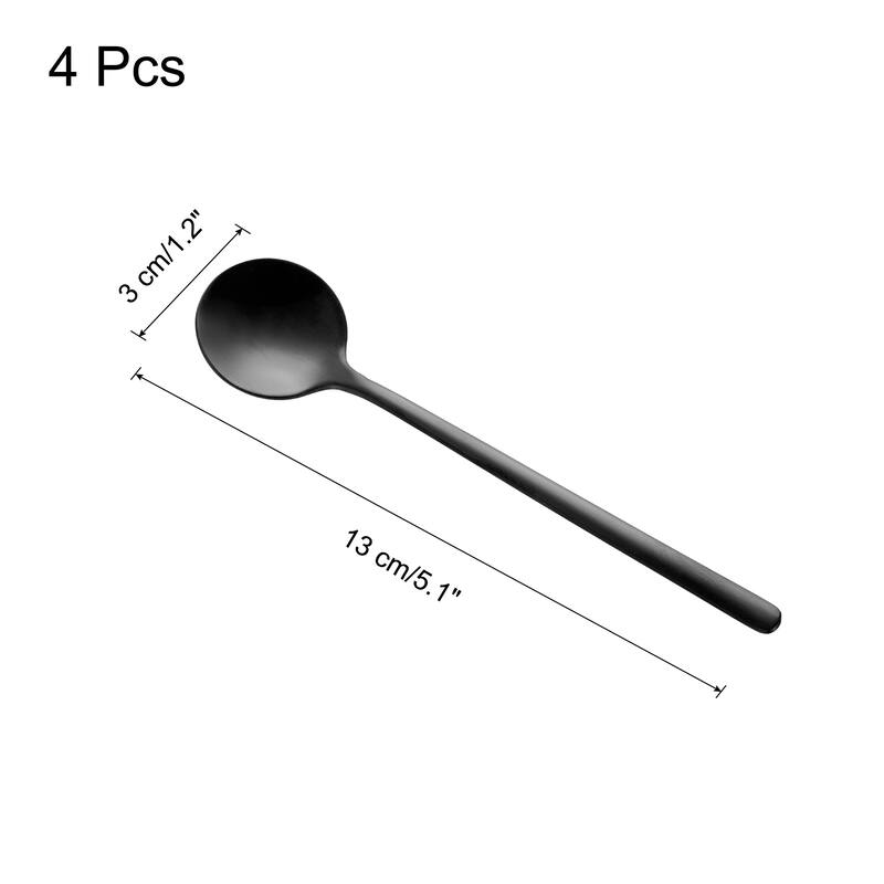 4pcs Espresso Spoons Stainless Steel Round Coffee Spoon - Black - 5.1 Inch