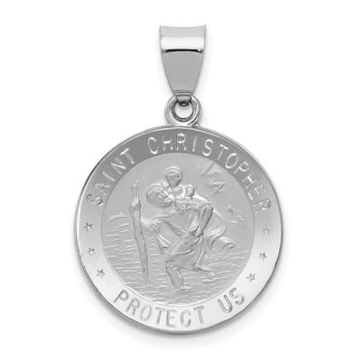 Curata 14k White Gold 18" Polished and Satin St. Christopher Medal Pendant Necklace