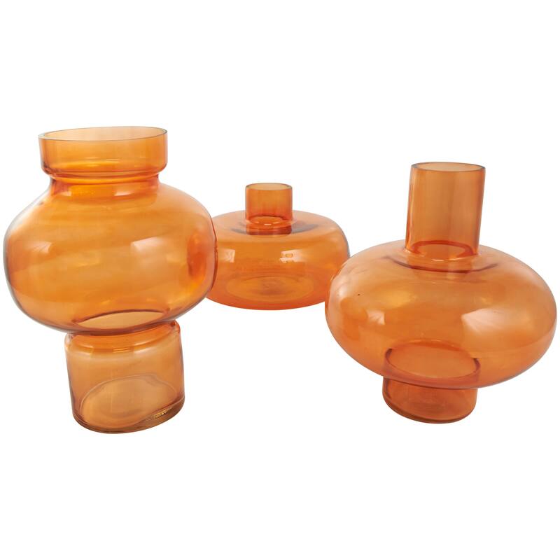 Blue, Green or Orange Glass Round Vase with Varying Shapes and Sizes (Set of 3)
