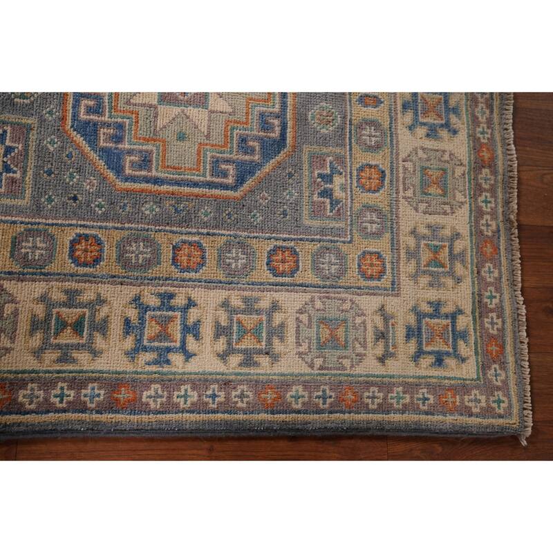 Grey Traditional Kazak Accent Rug Hand-Knotted Wool Carpet - 2'9" x 4'2"
