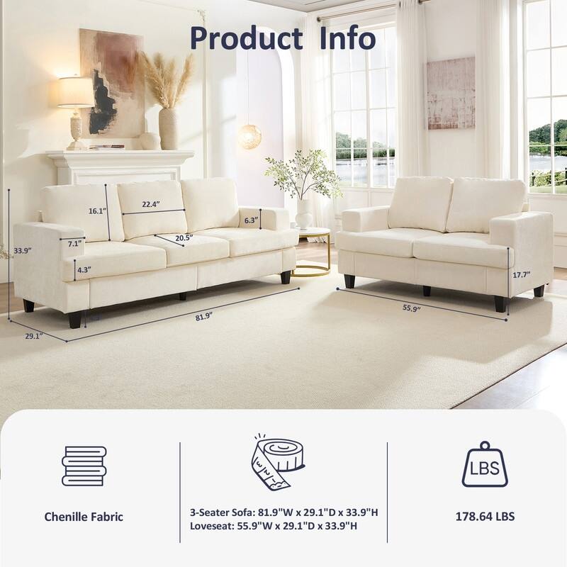 Mixoy Chenille 3 Piece Living Room Sofa Set,3-Seat Sofa/Loveseat/Armchair Sofa Sets,Modular Sectional Couch Furniture Sets