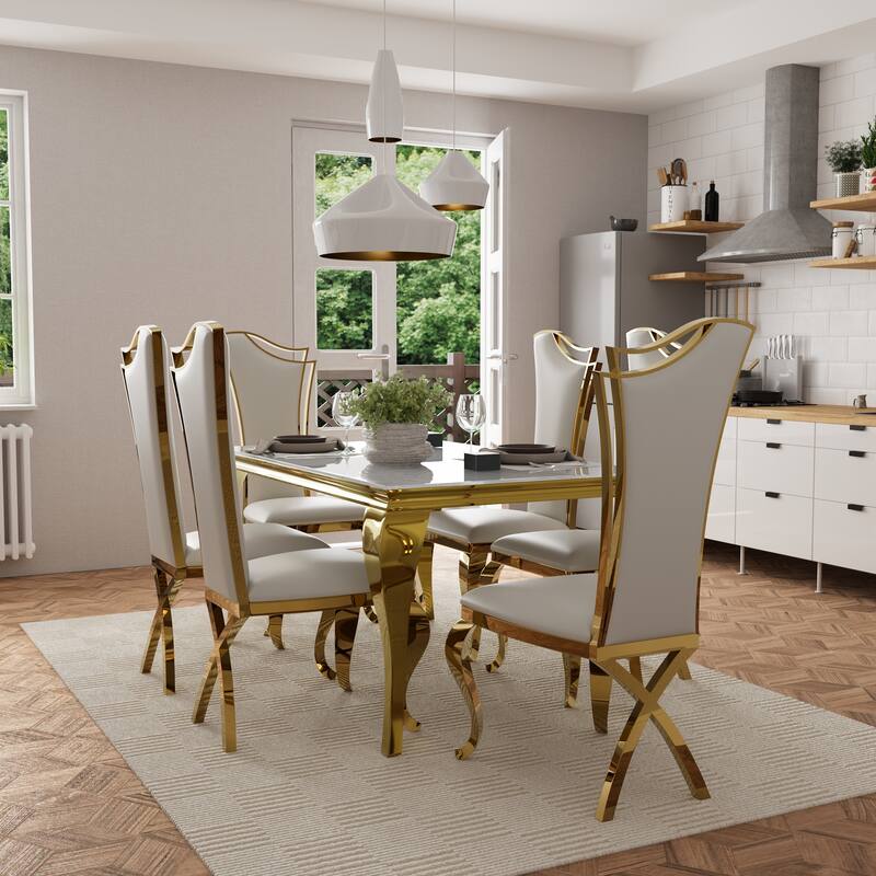 Luxurious Clear Tempered Glass Dining Table Set with Heavy Duty Dining Chairs