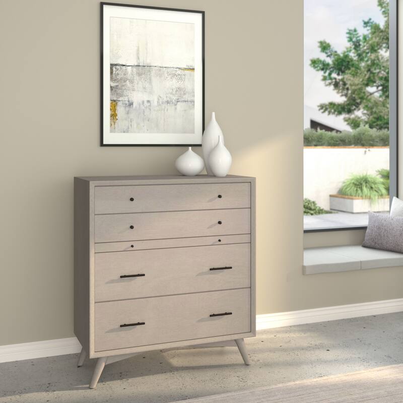 HomeRoots 38" Gray Solid Wood Four Drawer Standard Chest