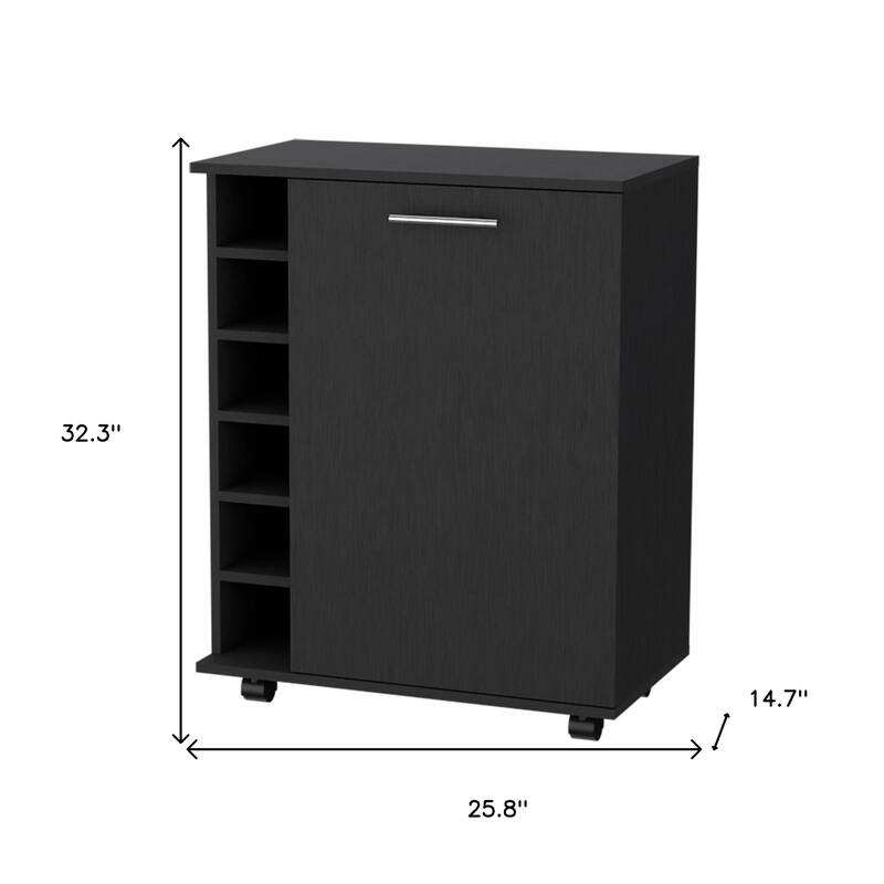 HomeRoots Black Rolling Bar Cart With Wine Storage - 25.80 in. x 32.30 in. x 14.70 in.