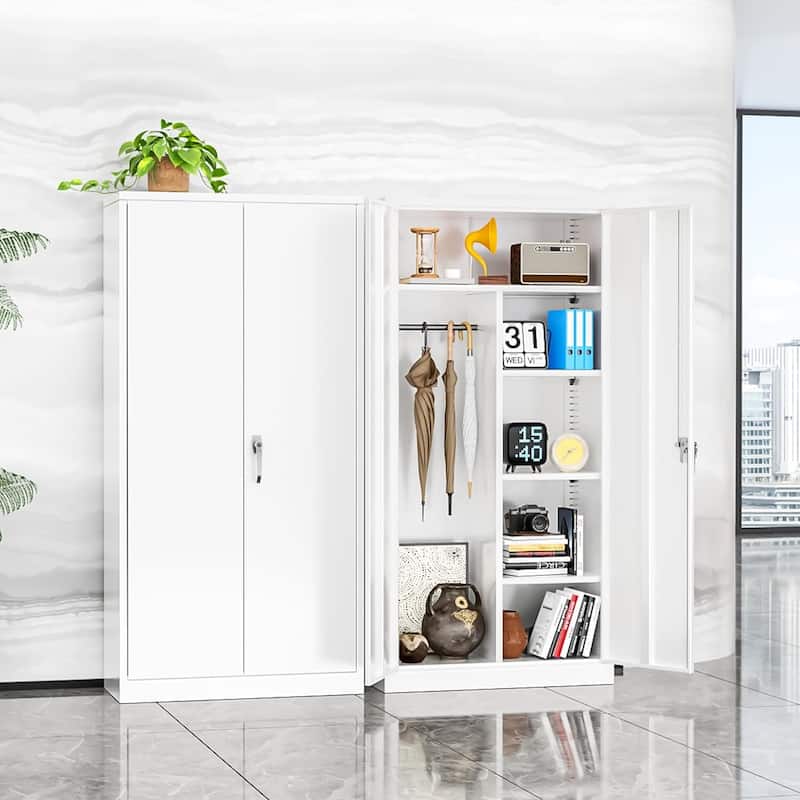 72'' Tall Metal Lockable Wardrobe Armoire Storage Cabinet Locker with Hanging Rod for Garage, Gym, Home Office