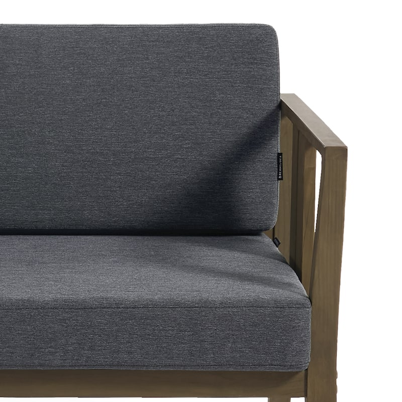 Casual Teak Wood Outdoor Patio Loveseat with Cushions