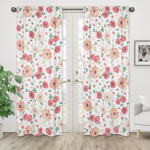 Watercolor Floral Flower Window Treatment Panels Curtain For Sweet Jojo Bedding 