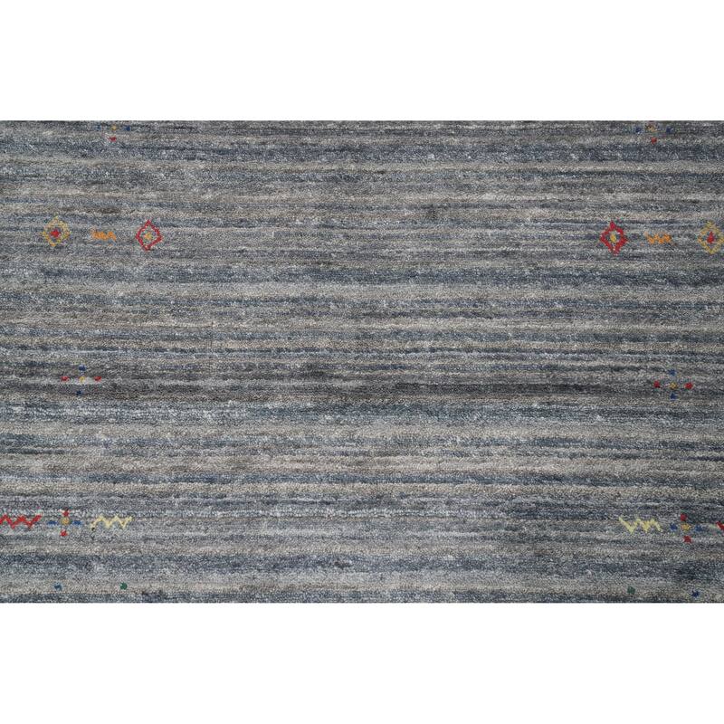 Hand Knotted Oriental Viscose Silk Carpet Tribal Animal Pictorial Greys & Charcoal Gabbeh Runner Rug - 11' 7'' X 4' 0''