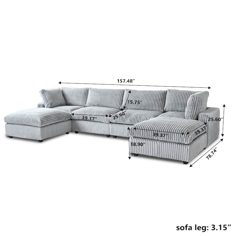 157.48'' Cloud Modular Sectional Sofa Oversized U-Shaped Striped Plush Couch for Living Room Set