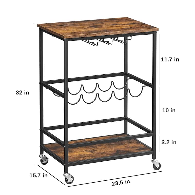 Industrial Bar Serving Cart with Casters, Glass Holders, Wine Holders
