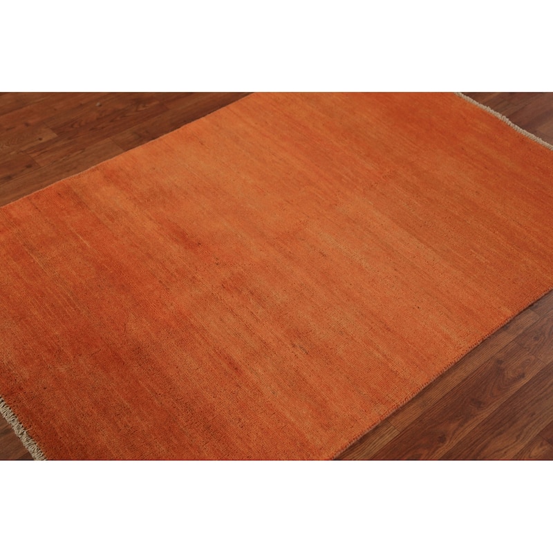 Orange Gabbeh Oriental Rug Hand-Knotted Foyer Wool Carpet - 3'4" x 4'10"