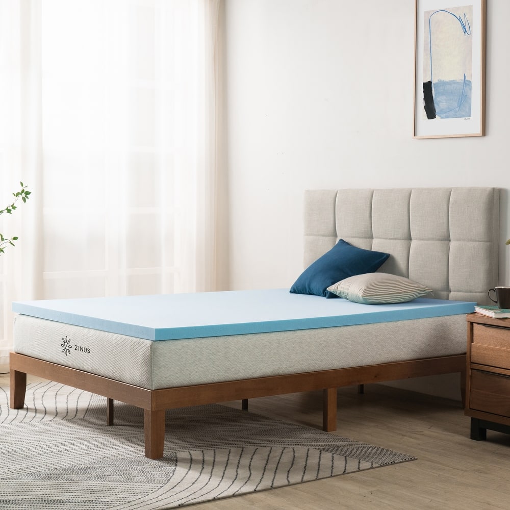 Priage by ZINUS 2 Inch Green Tea Cooling Gel Memory Foam Mattress Topper - Blue