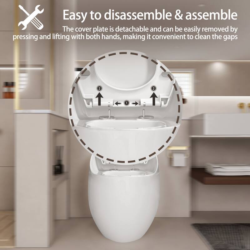 One Piece Egg Shape Toilet 1.28 GPF Single Flush. Soft Close Seat. Quick Release. Modern Bathroom Design