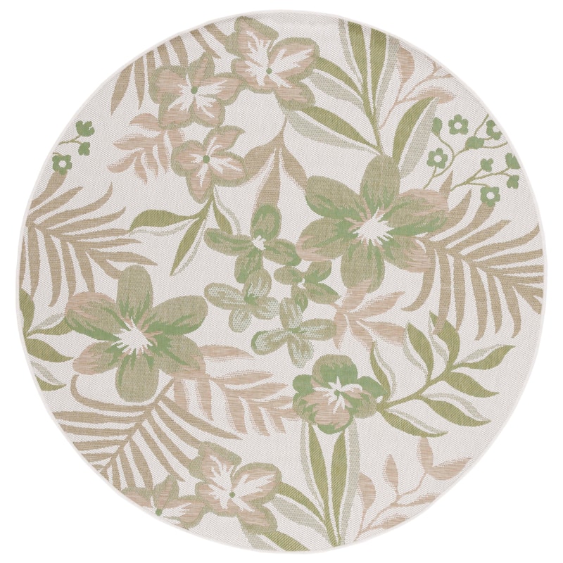 SAFAVIEH Courtyard Aisling Indoor/Outdoor Waterproof Patio Backyard Rug - 6'7" Round - Ivory/Green