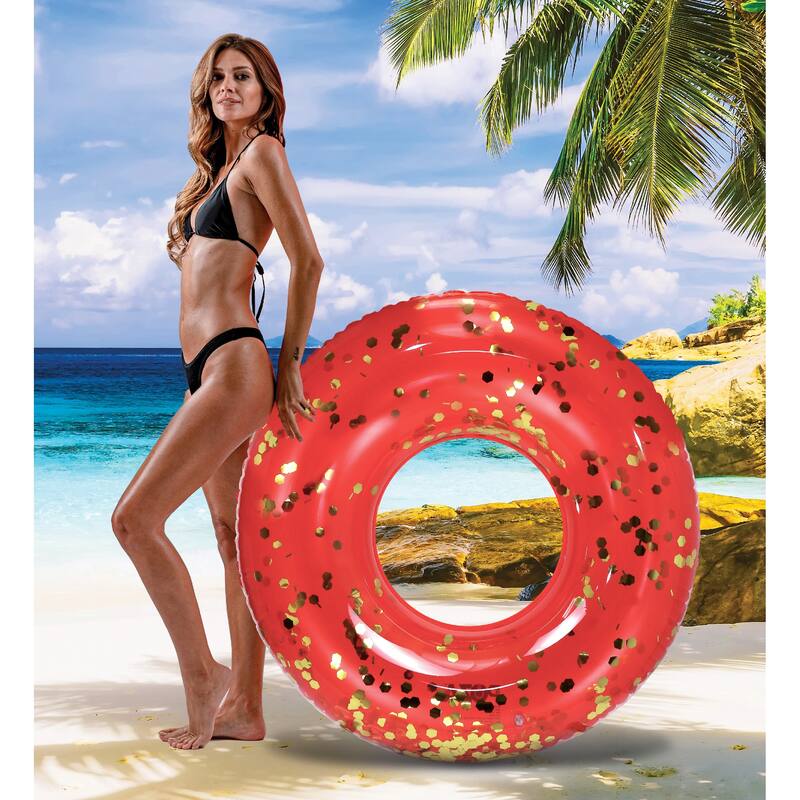 CoTa Global Inflatable Red Gold Pool Float Tube with Sparkle Confetti - 36 inches