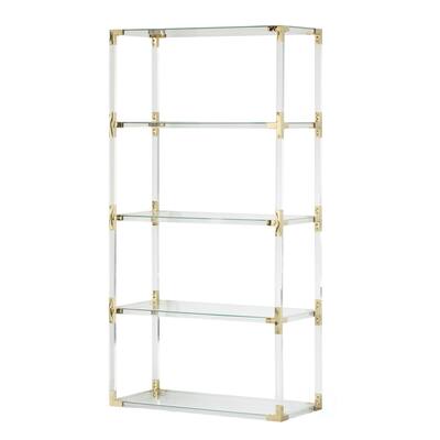 Acrylic Gold Metal Modern 4 Shelf Etagere Bookcase with Glass Shelves