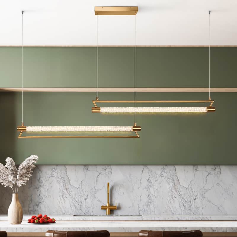 Modern 2-Tier Gold LED Linear Island Chandelier for Kitchen Island Dining Room - W42" x H66.5" Max