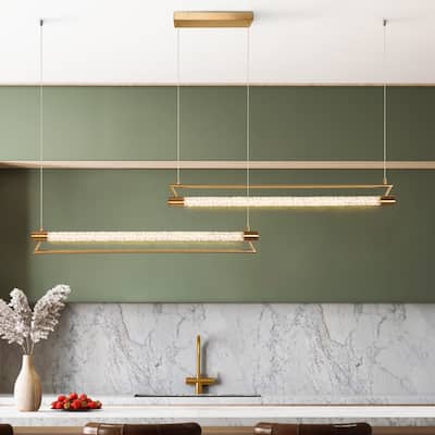 Modern 2-Tier Gold LED Linear Island Chandelier for Kitchen Island Dining Room - W42" x H66.5" Max
