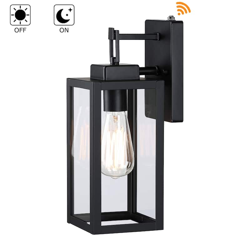 2-pack 1-Light 13.70 in. Matte Black Outdoor Wall Lantern with Clear Glass Shade(dusk to dawn could be chosen)