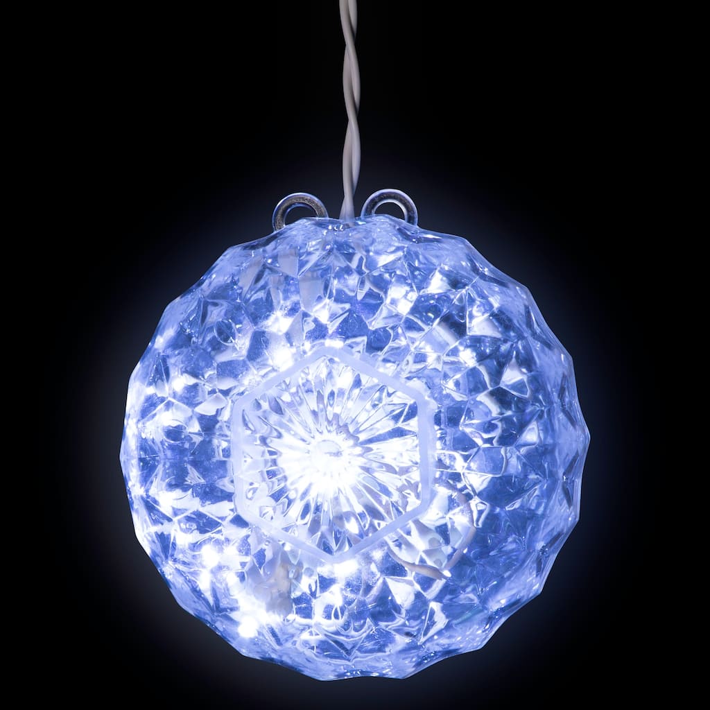 LED Lighted Crystal Sphere Outdoor Christmas Decoration - 5" - Cool White - 2' White Wire