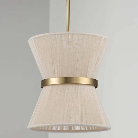 2 - Light Modern 12" Metal Fabric Pendant w/ Tapered Rope Drum Shade
