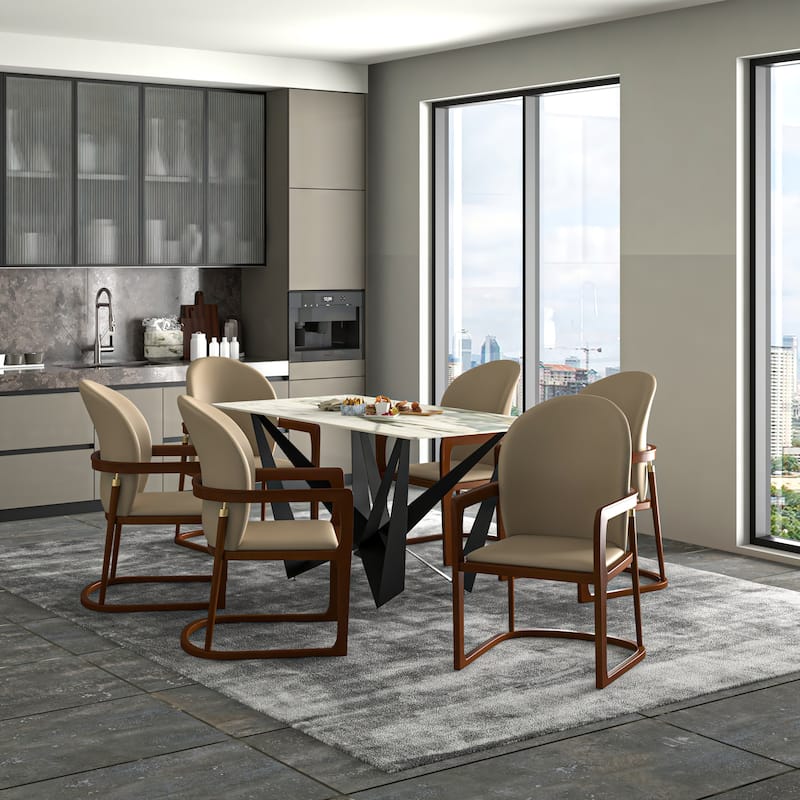 LeisureMod Svelta Modern Leather Dining Chair - Mid century Accent Arm Chair for Home Office Kitchen Dining Room