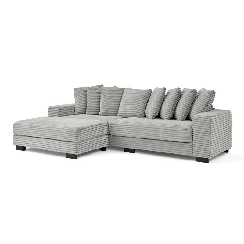 L-Shaped Convertible Sectional Sofa with Ottoman, Corduroy Tufted Upholstered Sleeper Sofa, Modular Corner 3 Seat Sofa
